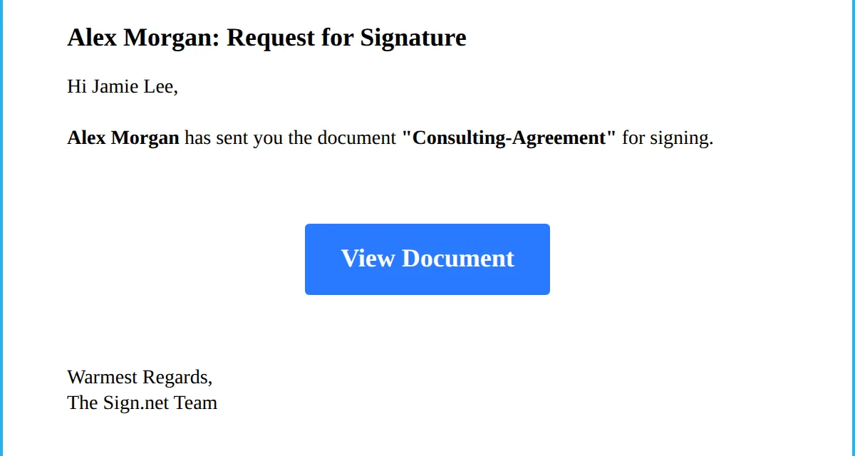 A Request for Signature email with the View Document button
