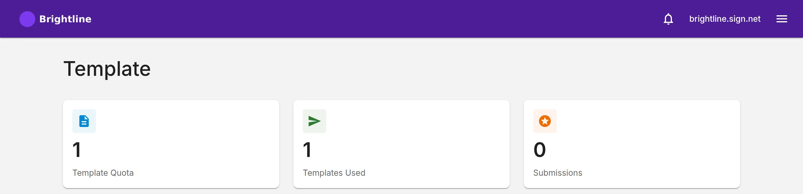 The business portal's top bar in the chosen purple, with the Brightline logo