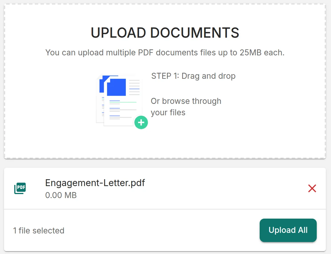 Upload Documents on the Acme Legal portal, with a PDF ready to upload